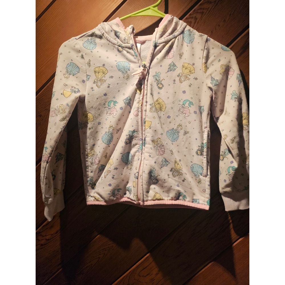 Disney Princess Zip Up Hoodie Kids Size 5/6 Pink Ariel Belle Cinderella